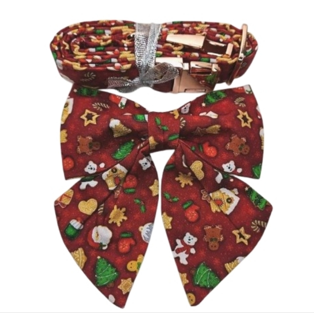 Aring Pet Dog Christmas Theme Cute Collar Collar With Bow Chic Petcore Size M